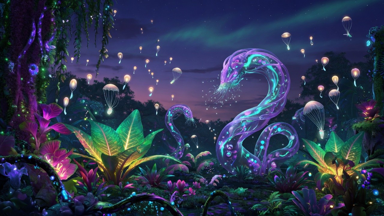 Bioluminescent alien jungle